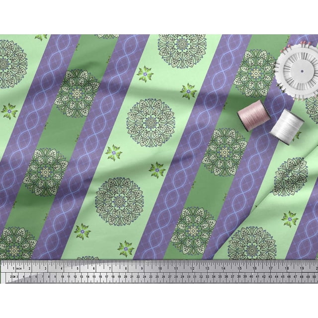Soimoi Rayon Crepe Fabric Stripe & Mandala Decorative Print Sewing Fabric Yard 46 Inch Wide