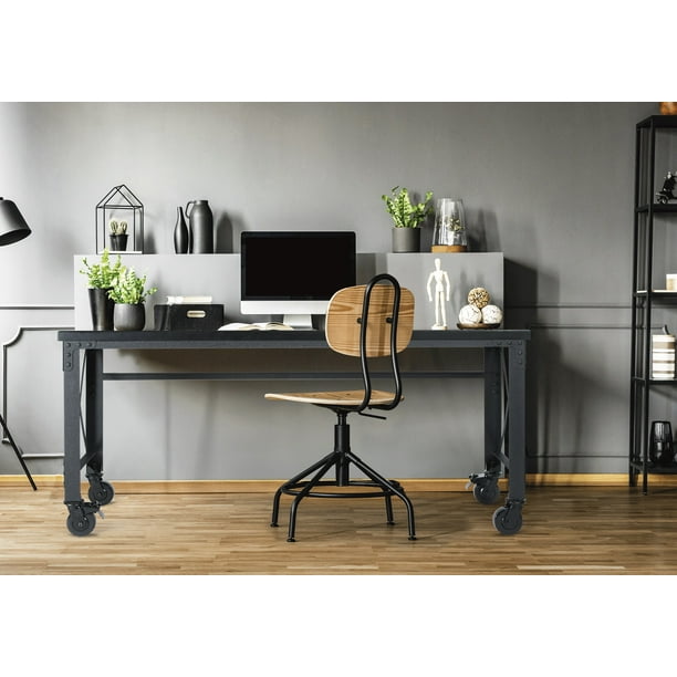 Duramax Rolling Industrial Desk with Wooden Top 72 Inches x 24 Inches