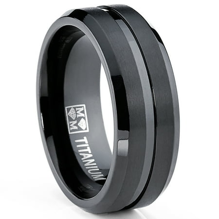 Black Titanium Ring Band - Men's Black Titanium Ring, Wedding Engagement Band, 8MM Comfort Fit Sizes 7 to 13