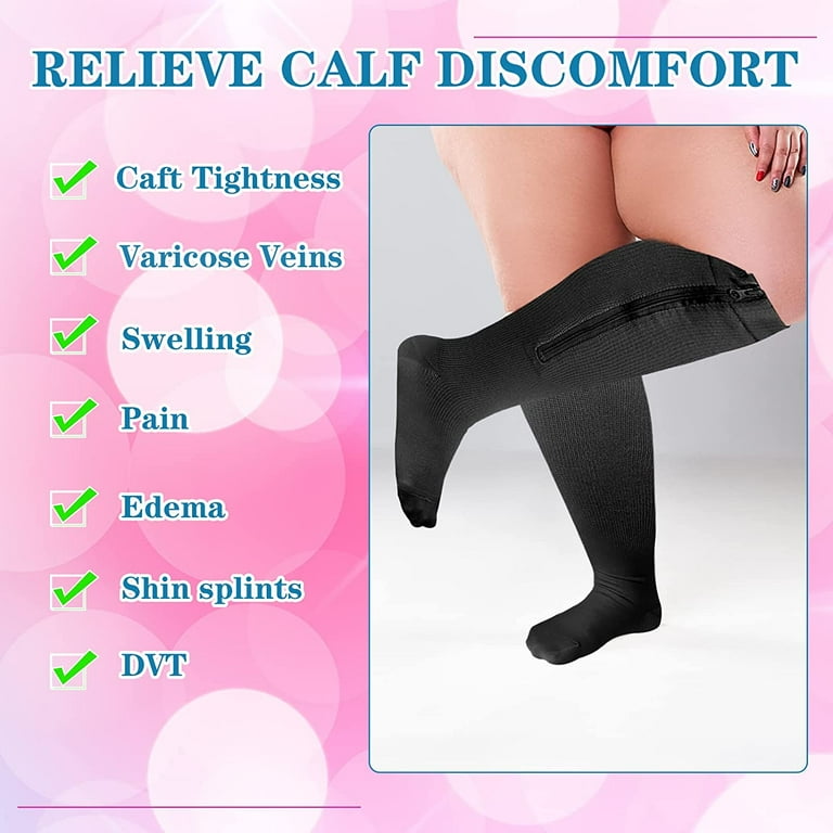 2 Pair Wide Plus Size Calf Compression Socks with Zipper for Overweight  Women Men 15 to 25 MmHg Zipper Compression Stockings