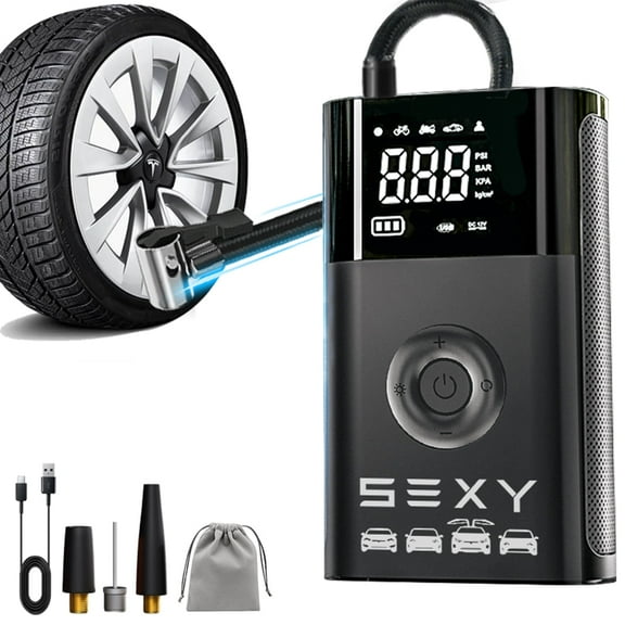 VINBYEE Tire Inflator Air Compressor for Tesla Model 3 Y X S,Cordless Portable Air Pump,Tesla Accessories with Tire Pressure Gauge and Emergency Light,Multipurpose Tesla Tire Pump