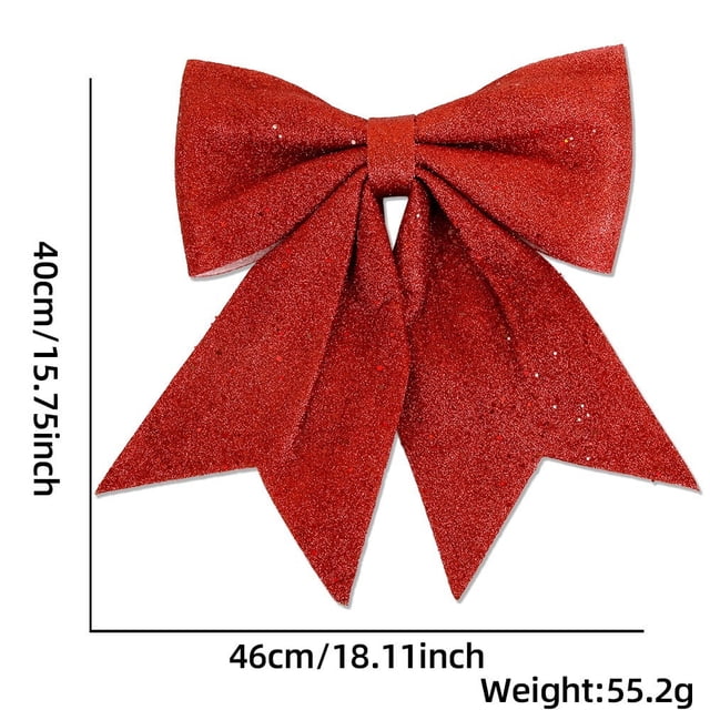 HLONK Lot de 1 Grands Nœuds de Noël Nœuds Rouges Fête Nœuds de Noël Rouges Décorations pour Couronne Nœuds en Velours Déco pour Cime d'Arbre de Noël Porte d'Entrée Extérieur (15.7 * 18.11 Pouces)