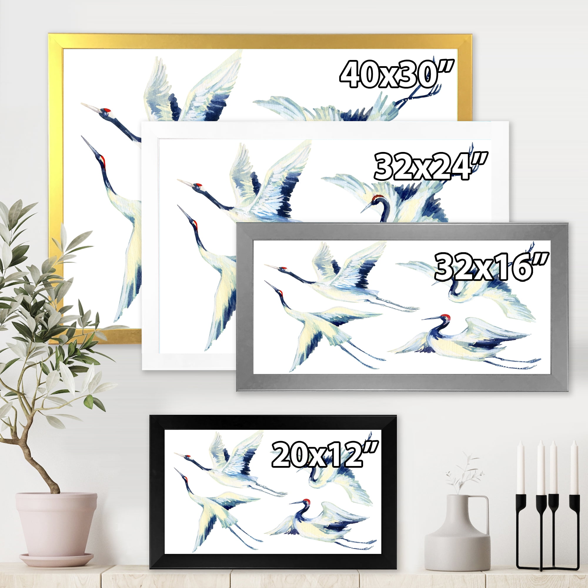 Designart 'Asian Crane Bird Impression II' Traditional Framed Art Print