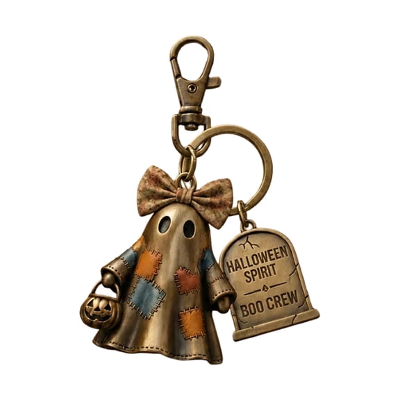 Halloween Crew Keychain, Pumpkin Patchwork Charm Key Ring, Spooky Halloween Purse Charm for Keys Bags Backpacks