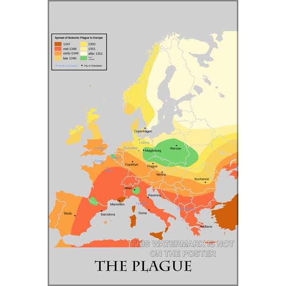 24"x36" Gallery Poster, black death spread bubonic plague pandemic