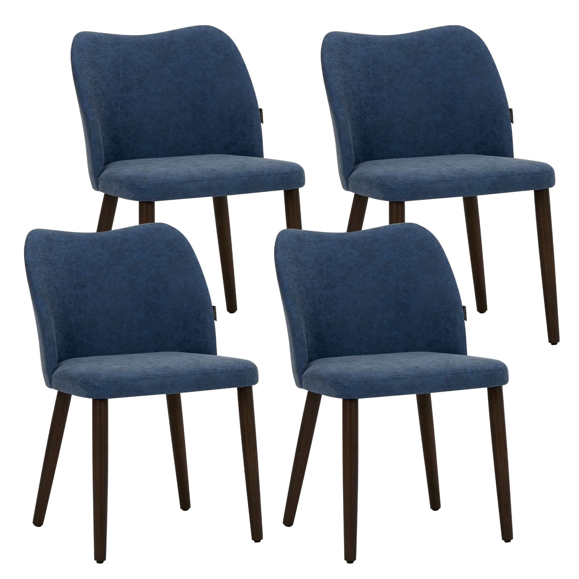 AFO PU Modern Dining Chairs with Wooden Legs, Upholstered Kitchen Side Chairs for Dining Room, Restaurant and Café, Set of 4, Blue