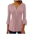 thumbnail image 2 of TAGOLD Womens 3/4 Long Sleeve Summer Tops, Women's Casual Trumpet 3/4 Sleeve Solid Buttoned Basic Ruched Corset Tunic Tops Pleated T-shirts Blouses, 2 of 5