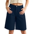 thumbnail image 2 of Cagogo Women's Straight Leg Bermuda Shorts Mid Rise Pockets Solid Casual Summer Regular Fit Cropped Pants Lounge Beach Travel Trousers, Navy S, 2 of 7