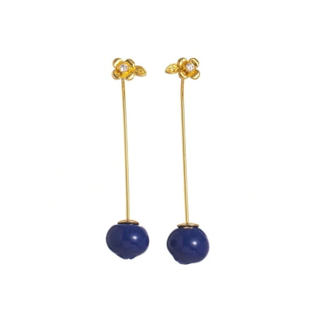 Blueberry Earrings Earrings Dangle Style With Goldtone Stem And Blue Resin