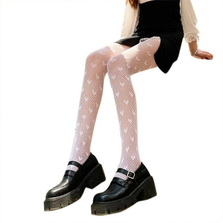 

CANKER Japanese Style Women Sexy Lace Pantyhose Sweet Love Heart Pattern Jacquard Tights Gothic Punk Lolita Hollow Out Fishnet Mesh Hosiery Stockings