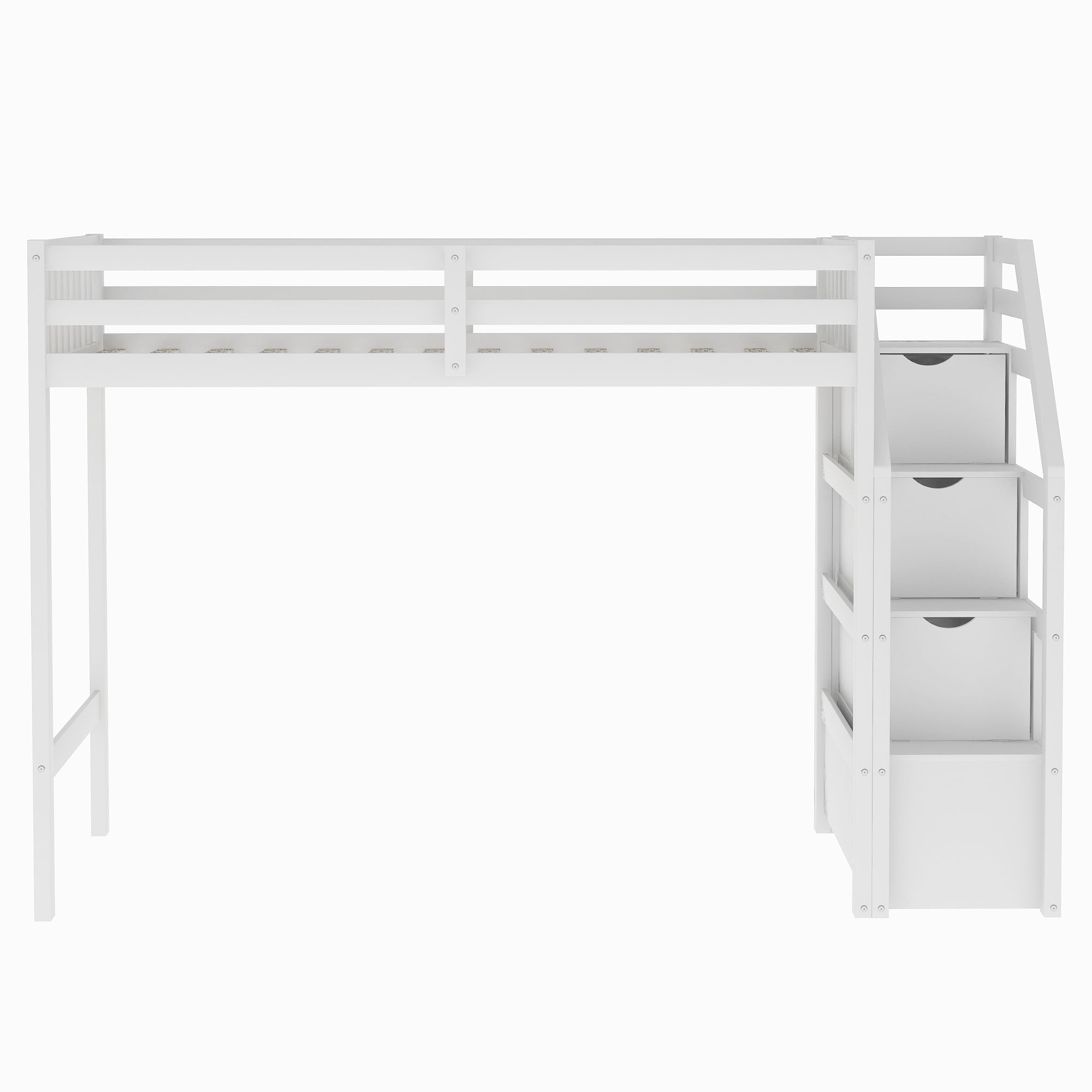 Euroco Modern Wood Twin over Full Bunk Bed, Loft Bed with Moveable Full Bed, Storage Staircase for Kids Teens Adults, White