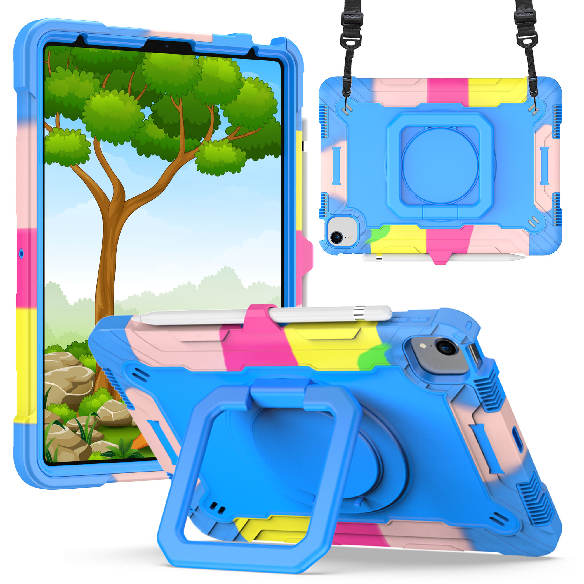 Kids Case For IPad Pro 11\" M5 M4 & IPad Air 11\" 2025/2024 Shockproof Case With Pencil Holder, Techcircle Rugged Handle Stand Lightweight EVA Foam Bumper Protective Child Drop Proof Cover