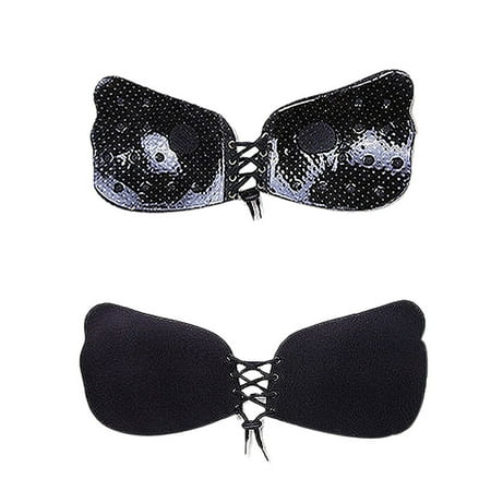 

Intimates Women Sexy Strapless Instant Breast Lift Invisible Silicone Push Up Bra Spandex Simple Long Sleeve Shirts for Women Black-D