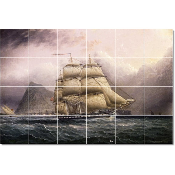 Ceramic Tile Mural-James Buttersworth Ships Tile Mural Residential Construction Design Idea. 25.5" w x 17" h using (24) 4.25 x 4.25 ceramic tiles