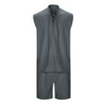 thumbnail image 3 of Miqool Mens Summer Beach Outfits 2 Piece Shorts Sets Sleeveless Lace-Up Shirts and Shorts Set Sweatsuit Track Suits with Pockets, 3 of 7