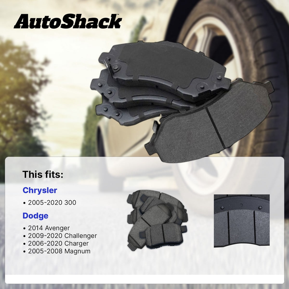 AutoShack Front & Rear Premium Ceramic Brake Pad Set for Dodge & Chrysler, Charger 2006-2023 300 2005-2020, 2023 Challenger 2009-2020, 2022 Magnum 2005-2008, AWD RWD V6 3.5L 3.6L V8 5.7L