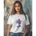 thumbnail image 3 of Women's T-Shirts, Mermaid Watercolor Cartoon Cotton Crewneck Tee Short Sleeve Casual Tops Loose Graphic T-Shirt White, L, 3 of 7