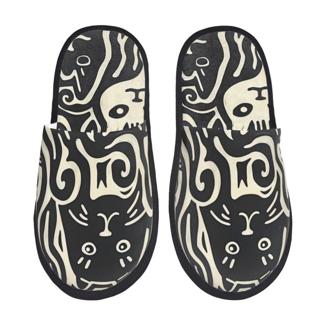 Fotbe Abstract Cat Faces Pattern Pantuflas Peludas para Mujer con Estampado, Zapatillas de Peluche, Zapatos de Invierno para Casa, Uso Interior y Exterior-Large