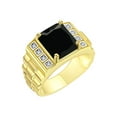 thumbnail image 3 of RYLOS Men's Rings 14K Yellow Gold Designer Style 10X8MM Emerald Cut Shape Gemstone & Diamonds Onyx October Birthstone Rings For Men Size 8, 3 of 7