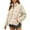01 Beige, variant on YueHuiYing Womens Quilted Lightweight Jackets Round Neck Coats Padded Outwear with Pockets