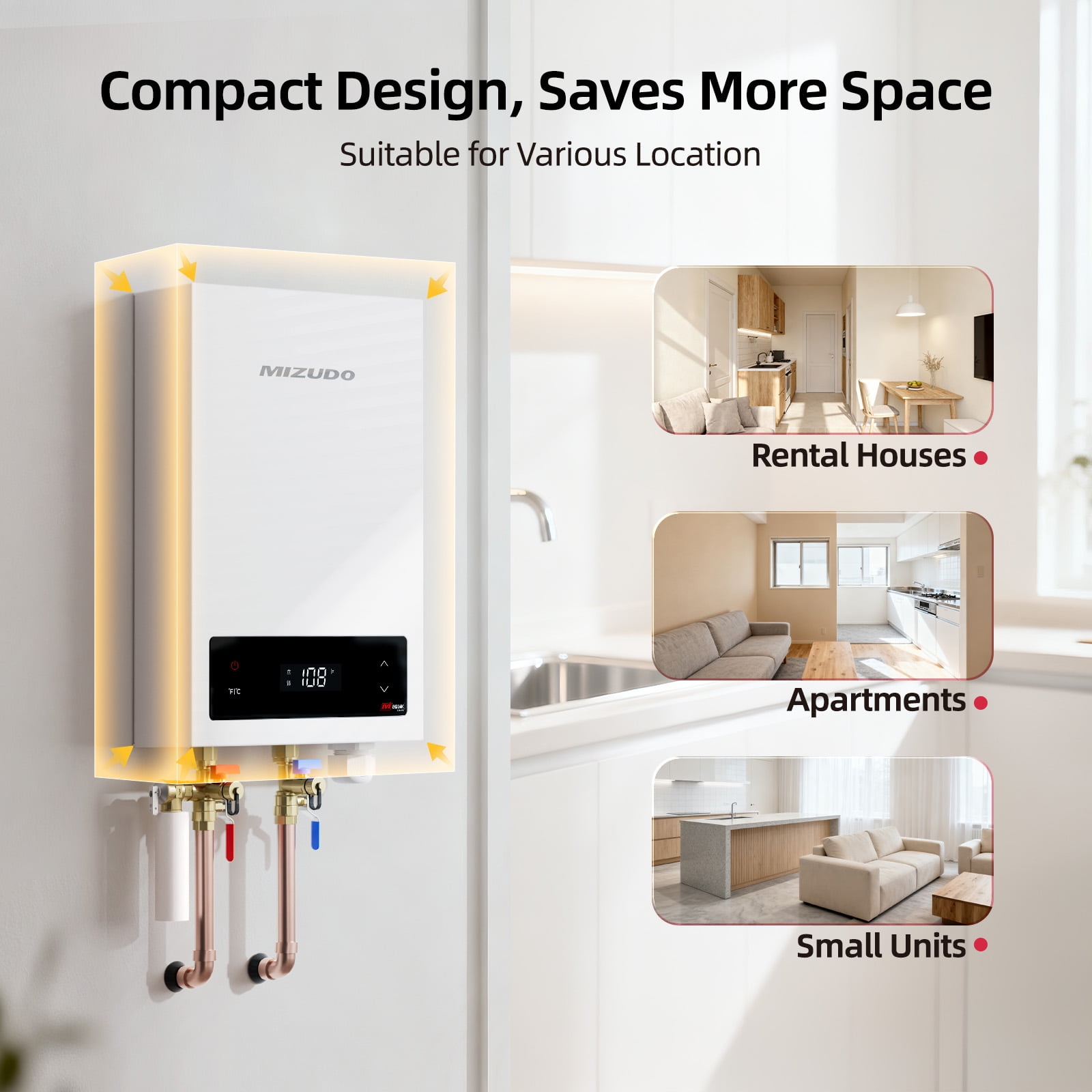 Mizudo EQUIK Classic 14 kW 2.4 GPM 240-Volt Touch Screen Residential Electric Tankless Water Heater