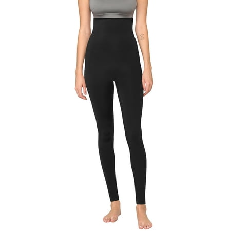 Made by Johnny Women s Peached Front Seamless Foldable Waist Leggings with Inner Pocket Full-Length Yoga Pants M BLACK