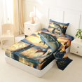 thumbnail image 2 of Castle Fairy Retro Lake Bass Print Twin Sheets 3pcs,Jumping Fish Pine Sunset Landscape Art Bedding,Orange Navy,1 Fitted Sheet,1 Flat Sheet and 1 Pillowcase, 2 of 6