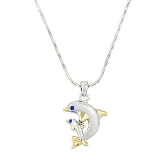 Dolphin Pendant Necklace Gold Rhodium Plated 17 Inch Snake Chain J0147