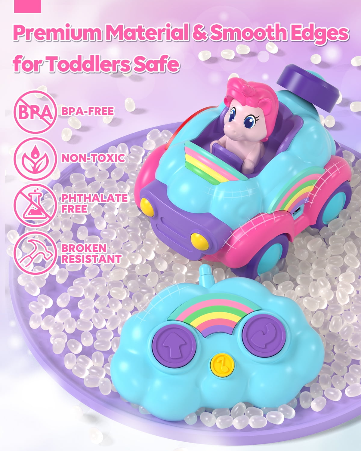 Toddler Girl Toys, Rechargeable Remote Control Car for Toddlers Ages 2-4 Girls Old Girl Toys, Unicorn Toys RC Cars with Lights & Music, Toys for 3 Year Old Girls