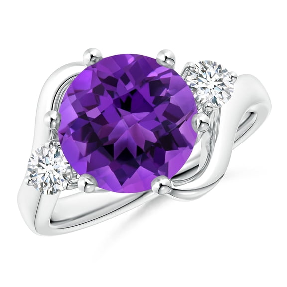 ANGARA Natural Round 3.72 ct Amethyst and Diamond Three Stone Bypass Ring in 14K White Gold for Women (Size-10mm) | February Birthstone, Anniversary, Jewelry Gift for Women | Natural Amethyst Ring
