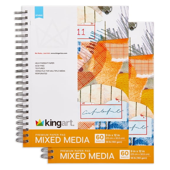 Kingart Mixed Media Sketchbooks, Pack of 2, 9 x 12 inches, 60 White Sheet, 98lb and 160gsm
