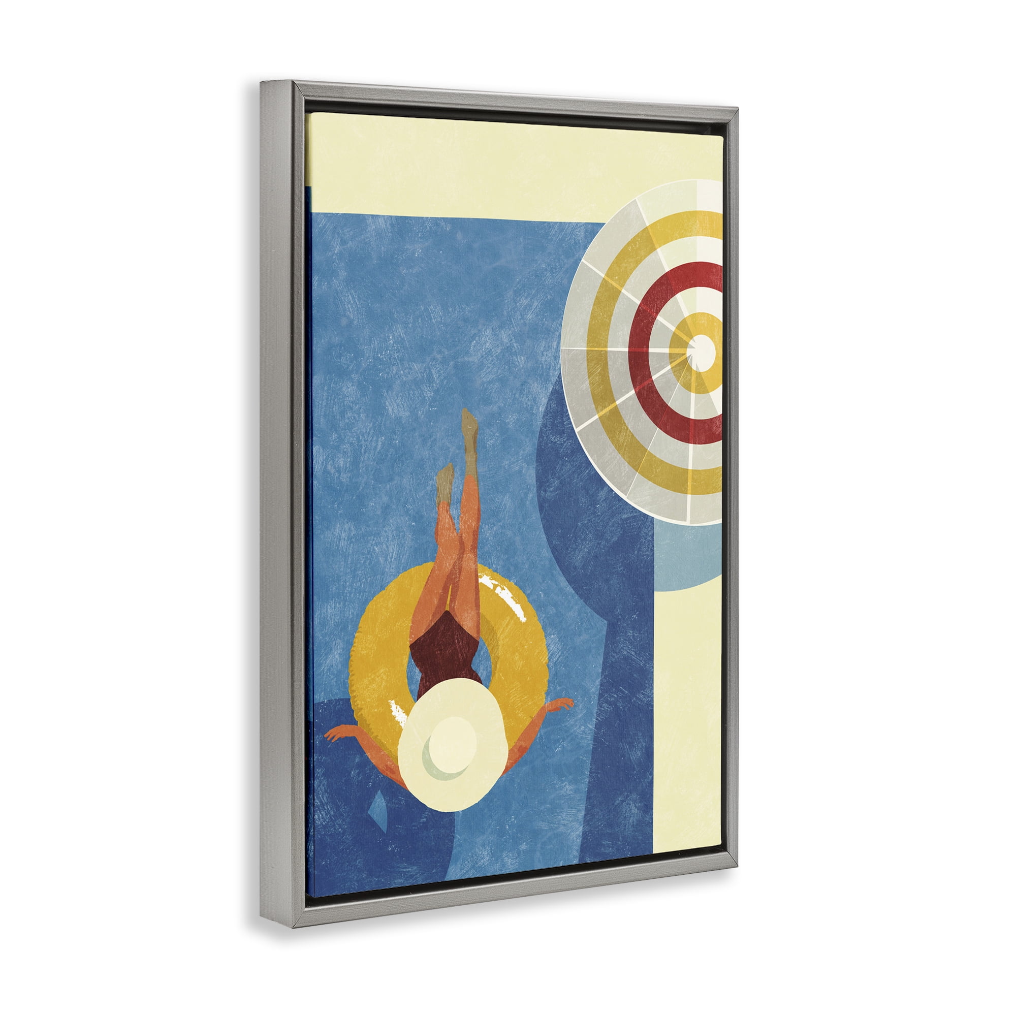Stupell Industries Relaxing on Pool Float Novelty Painting Gray Floater Framed Canvas Art Print Wall Art, 17 x 25