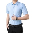 thumbnail image 2 of sunsanly Men Summer Shirt Turn-down Collar Solid Color Single-breasted Plus Size Slim Fit Cardigan Short Sleeves Mid Length Casual Business Men Office Top, 2 of 8