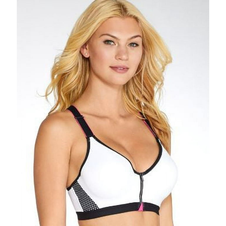 Women's Maidenform DM7991 Secure Zip Front Underwire Racerback Sports Bra  (White/Black 38B)