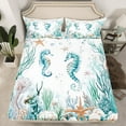 thumbnail image 2 of Feelyou Blue Kawaii Seahorse Full Size Sheets for Kids, Underwater World Bed Sheets, Cartoon Sealife Theme Sheet Sets, Ultra Soft Bedroom Decor, 4 Pieces, 2 of 7