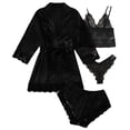 thumbnail image 4 of Pijama sexy para mujer, ropa interior, 4 piezas, conjunto de pijama de satén con encaje y bata de seda sintética, ropa de dormir de lujo para mujer, 4 of 6