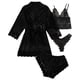 thumbnail image 4 of Pijama sexy para mujer, ropa interior, 4 piezas, conjunto de pijama de satén con encaje y bata de seda sintética, ropa de dormir de lujo para mujer, 4 of 5