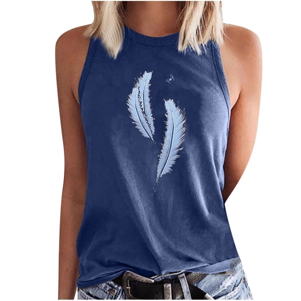 Tops casuales de verano sin mangas para mujer, camisetas sin mangas con estampado de cuello redondo Pompotops lopia991857