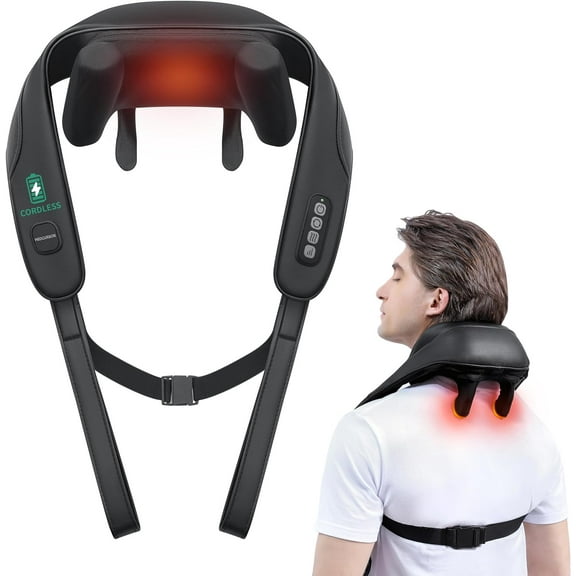 Medcursor Cordless Neck Massager, 4D 6 Massage Nodes Deep Tissue Kneading for Pain Relief (Black)