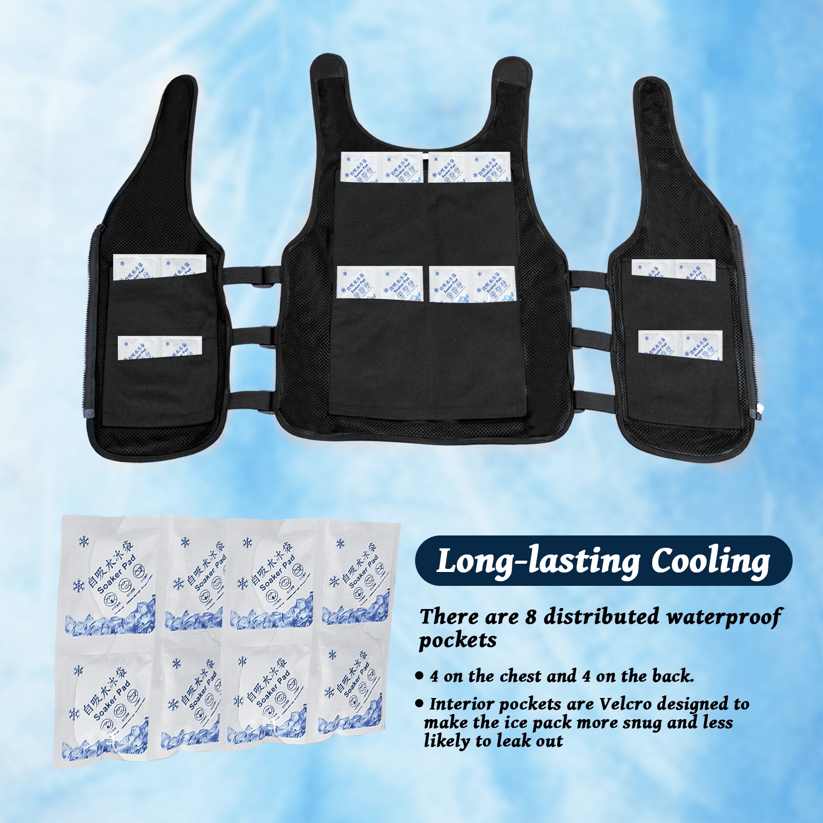 Leetye Mei Adjustable Breathable Mesh Cooling Vest, Black, 2XL