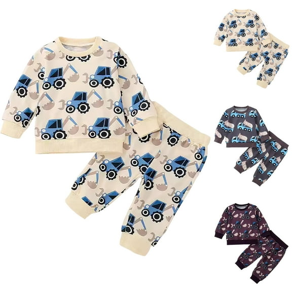 Ulanda Toddler Baby Boy Clothes Fall Winter Outfit Dinosaur/Car Graphic Pullover Sweatshirts & Jogger Pants Set (Grey, 2-3 Years)