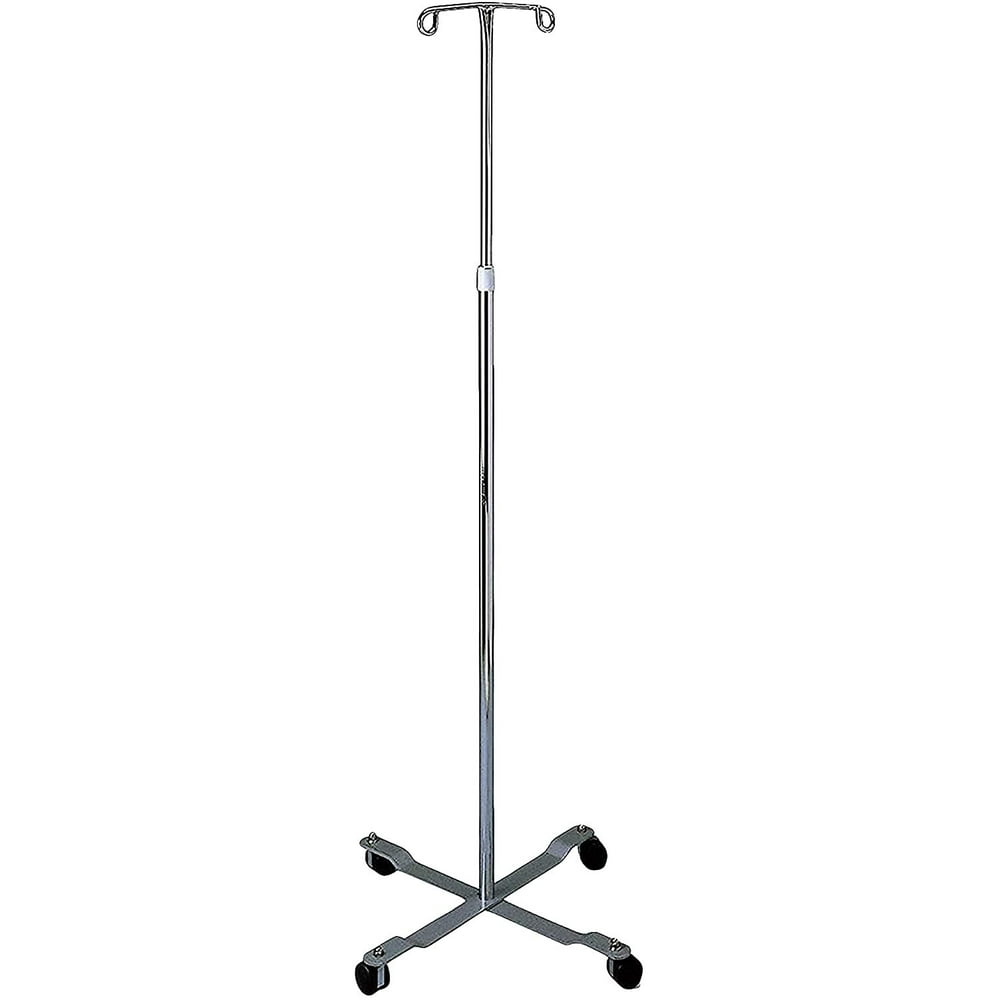 Dukal IV Poles Stand with 2 Hook. Chrome Plated Steel Stand, 4 Caster