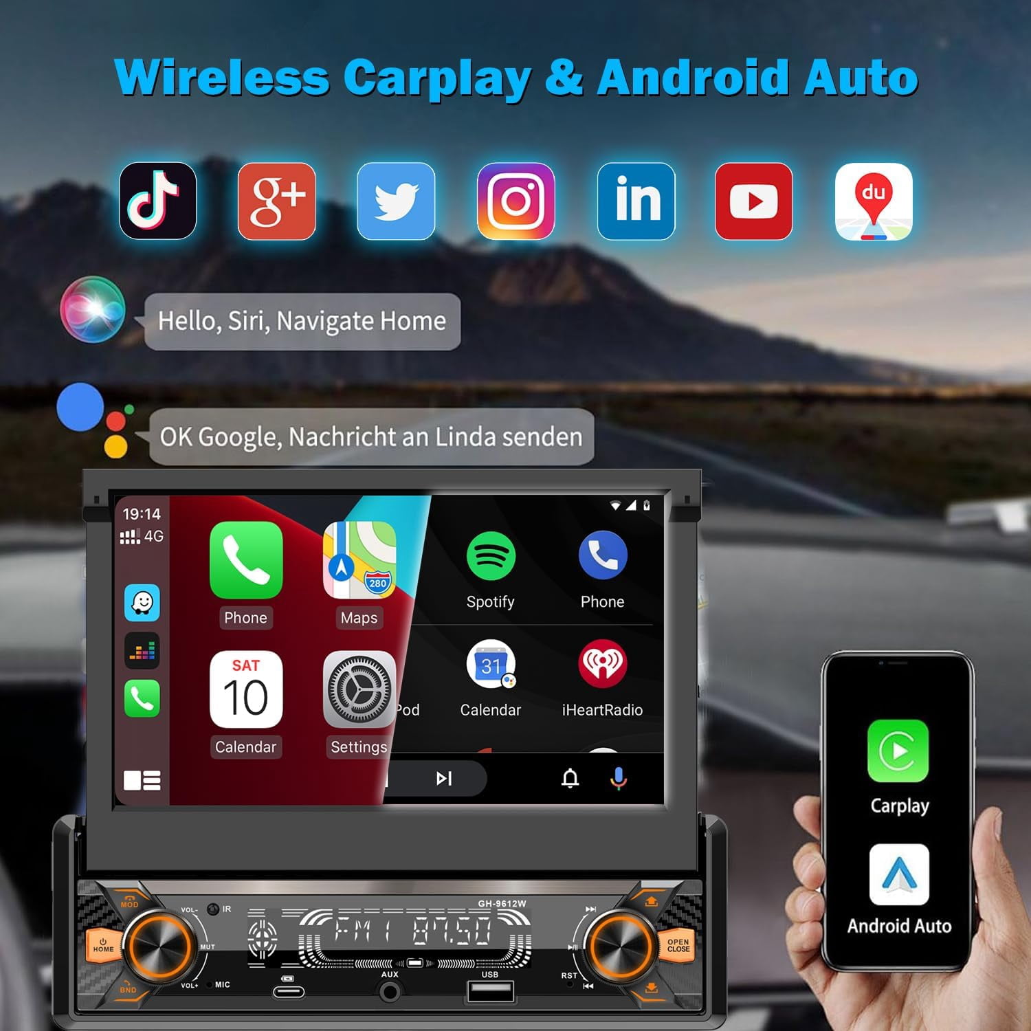 Alondy, Car Radio, 7 inch Touchscreen, Motorized Flip Out