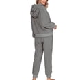 thumbnail image 4 of Defitshape Women's Sherpa Fleece Pajama Set Plain 2 Piece Hoodie Joggers Sweat Outfit Soft Sweatsuit Cozy Long Sleeve Shirt Pants Set Fall Spring Pjs Loungewear Lounge Set Dark Grey Small, 4 of 5