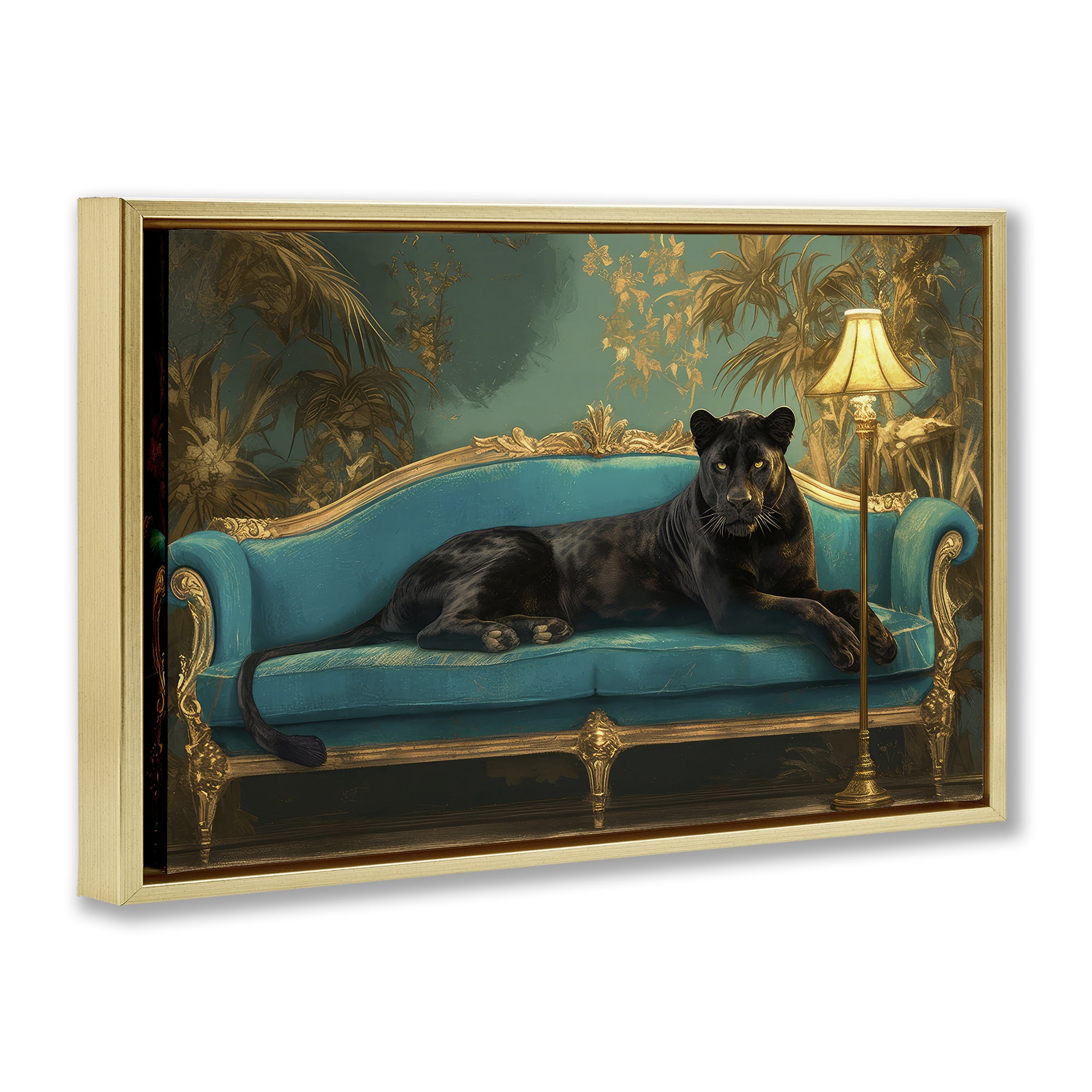 Stupell Industries Exotic Lounging Panther Gold Framed Floater Canvas Wall Art, design by Tina LeCour