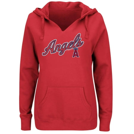 Majestic Angel Fish - Women's Majestic Red Los Angeles Angels Fresh & Exciting V-Neck Pullover Hoodie