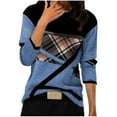 thumbnail image 1 of Pompotops Femmes Géométrique Imprimé Col Rond Patchwork Pull Manches Longues T-shirt Tops, 1 of 5