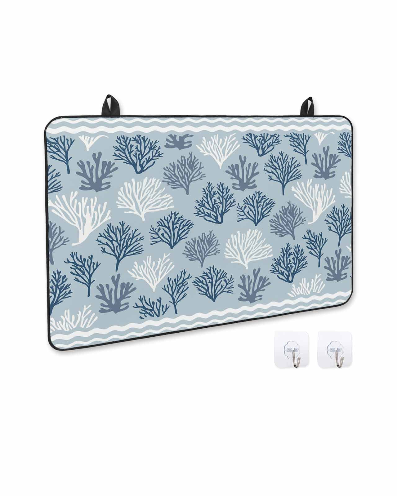 nqOlkjepod Large Induction Cooktop Protector Mat 36"x21", Blue White Coral Stove Top Covers for Electric Stove, Summer Beach Coastal Ocean Stripes Stove Burner Cover Mats, Glass Top Stove Cover