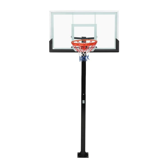 Heavy-Duty 55" Outdoor Basketball Hoop System, Tempered Glass Backboard, 8-10Ft Adjustable Height, in-Ground Pro-Goal with Anti-Impact Base, All-Weather Rustproof Build
