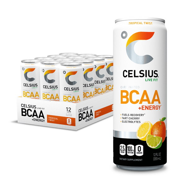 Celsius Carbonated BCAA Energy Drink Tropical Twist (12 Drinks